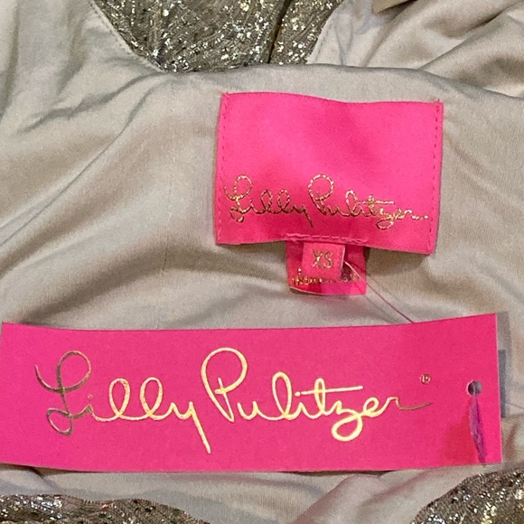 NWT Lilly Pulitzer Gold Metallic Crinkle Faye V-Neck Ruffle Dress - Sz XS - Picture 6 of 8